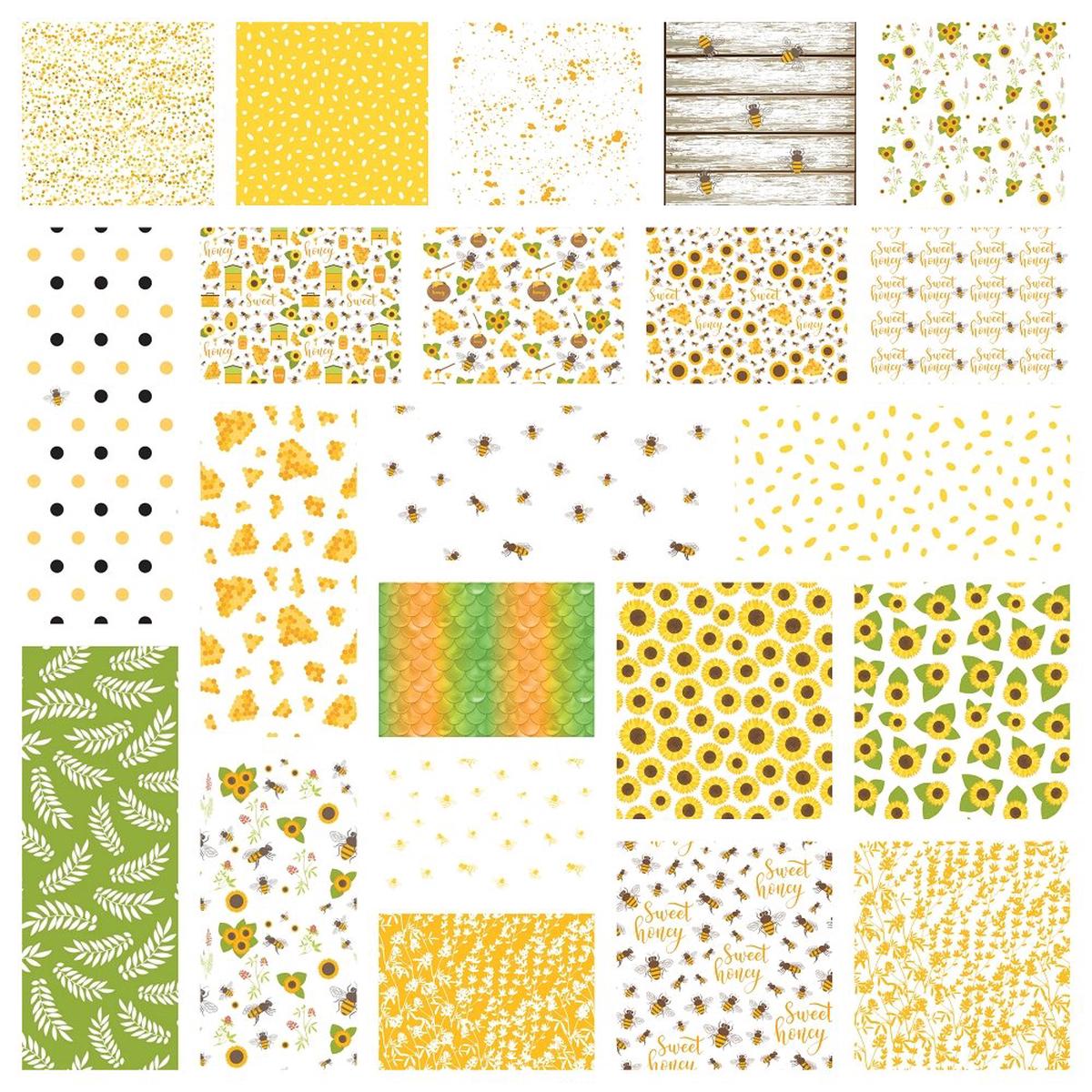 Sunflowers and Bees Fat Eighth Bundle - 22 Pieces