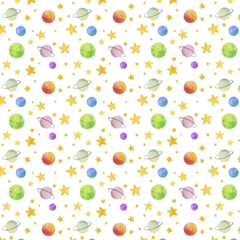 Watercolor Cosmic Planets & Stars Fabric