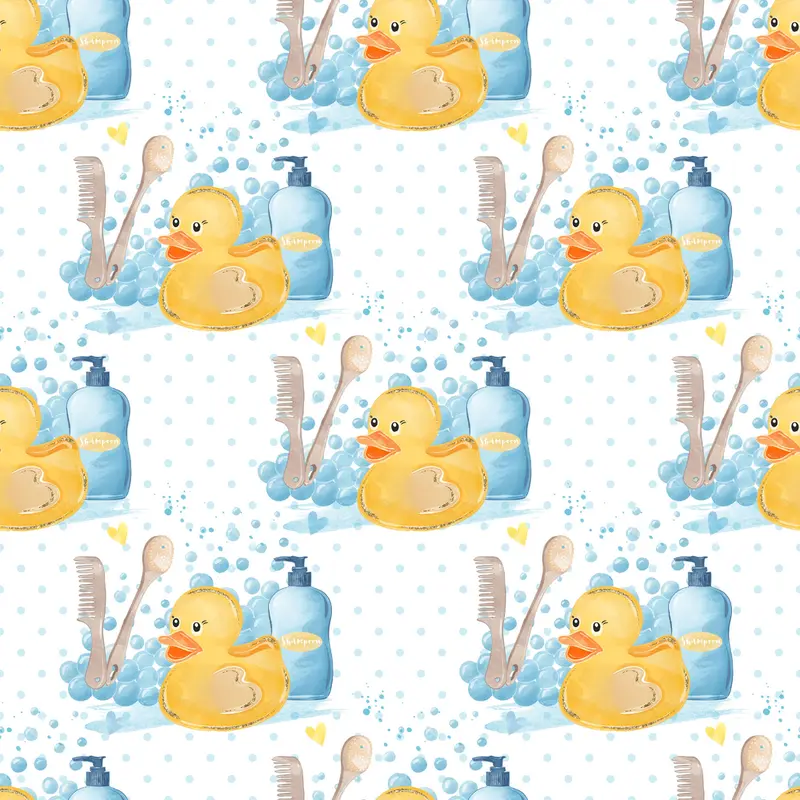 Watercolor Rubber Ducks #1 Fabric - White