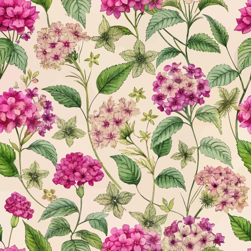 Art Nouveau Verbena Flowers Pattern 2 Quilting Cotton Fabric