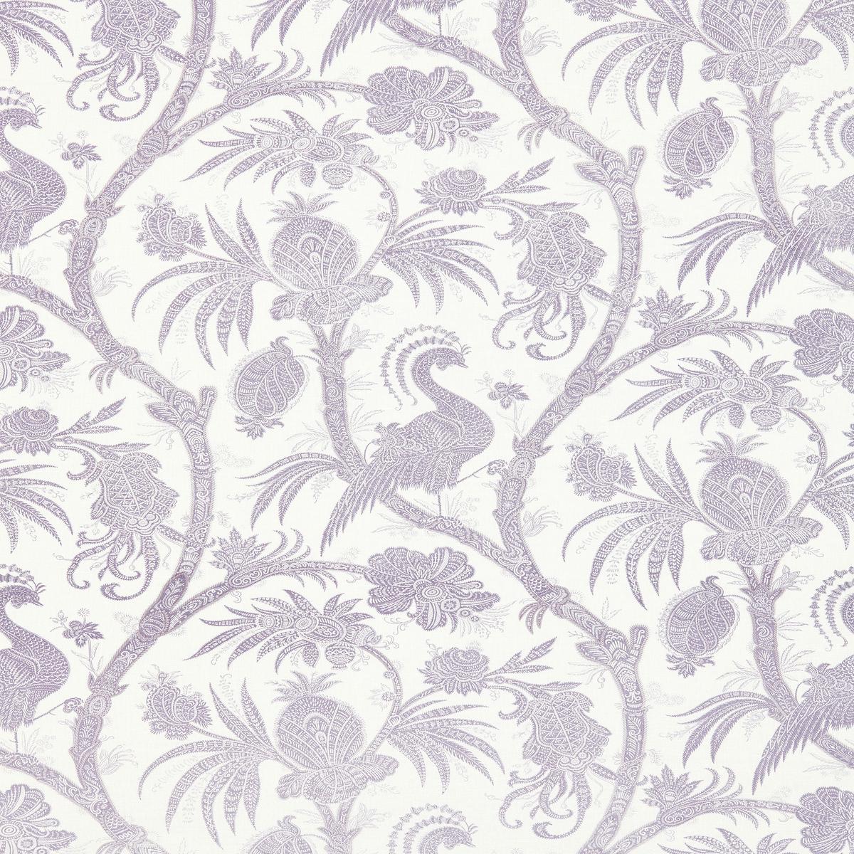 Balinese Peacock Linen Print Lavender Fabric