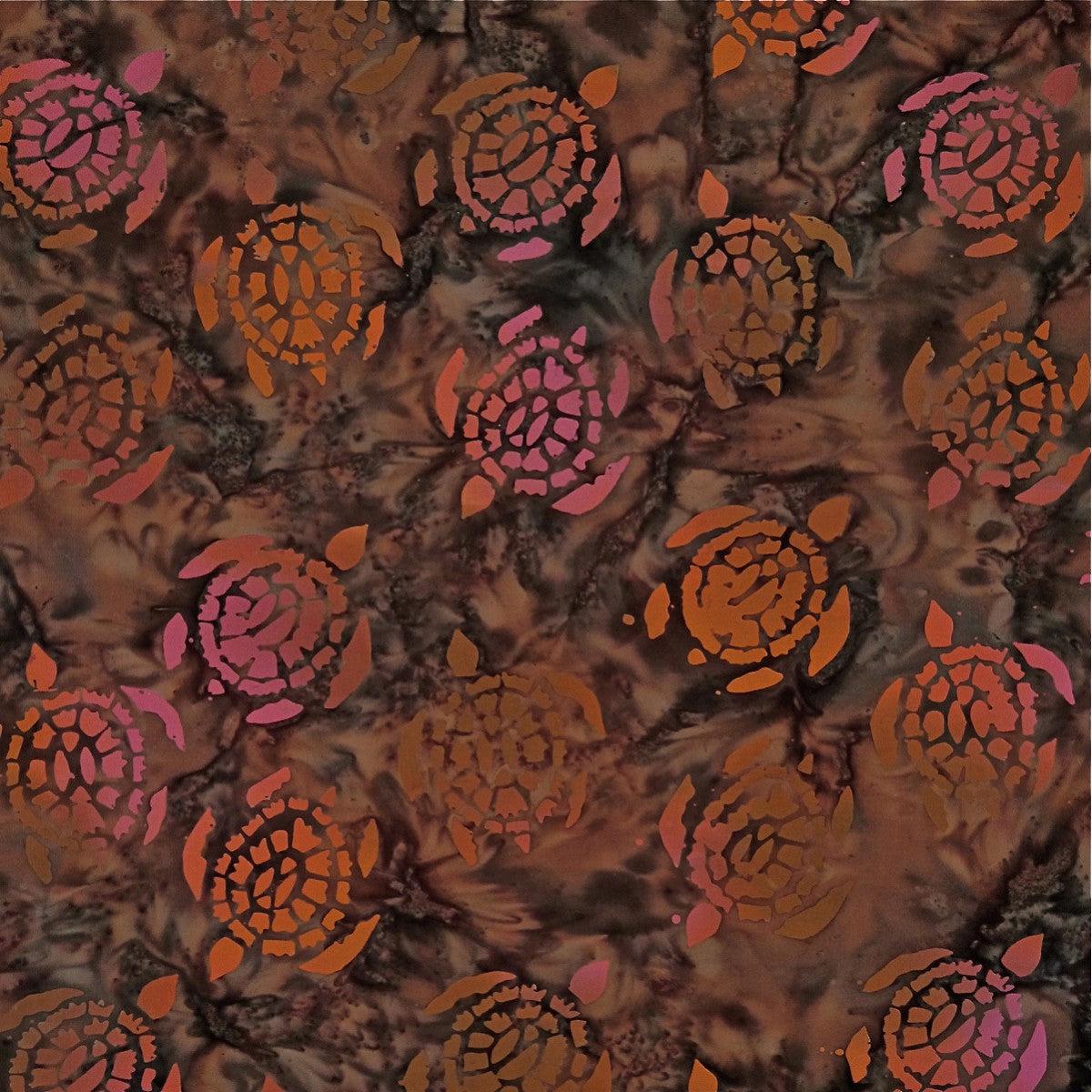 Burnt Coral Turtle Point - Batik by Mirah Cotton Fabric - By the Yard (45 inches wide)