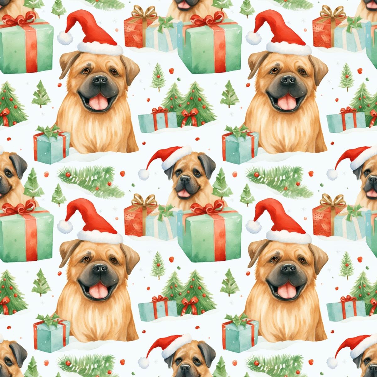 Christmas Santa Puppy Dogs Pattern 4 Quilting Cotton Fabric