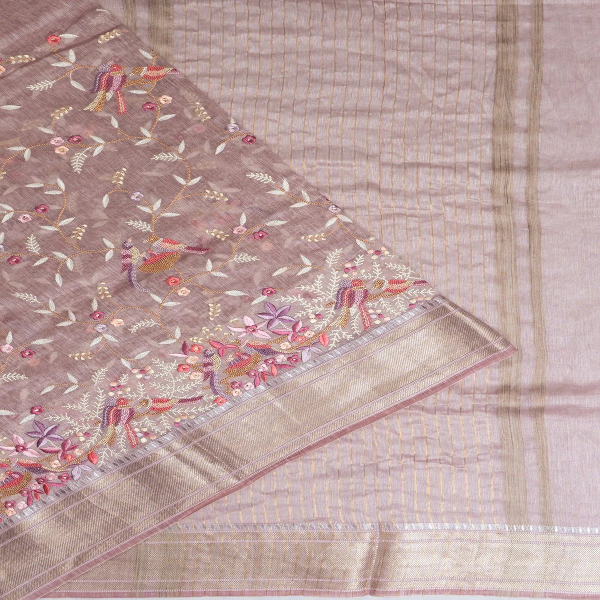 Linen Embroidery Lilac Saree