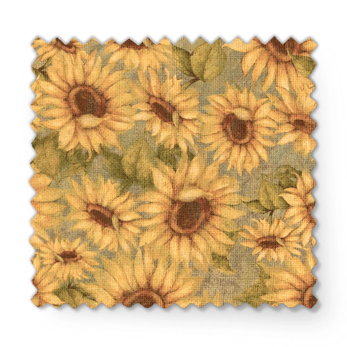 Susan Winget Golden Sunflowers on Sage Green Fabric