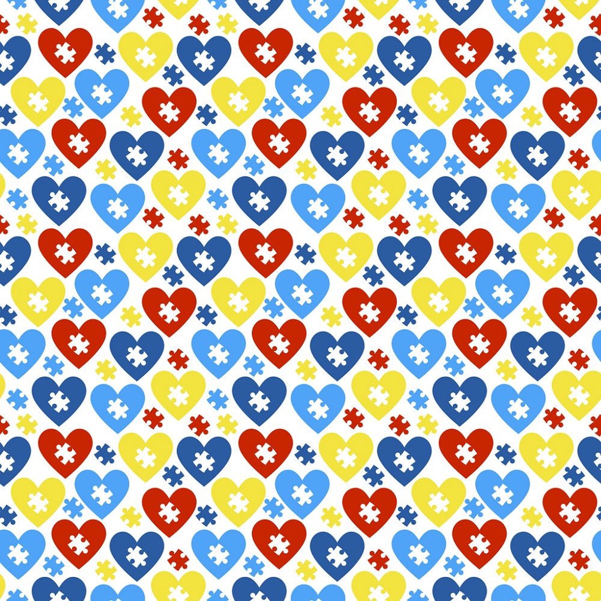 Autism Awareness Hearts Puzzle Pieces Fabric