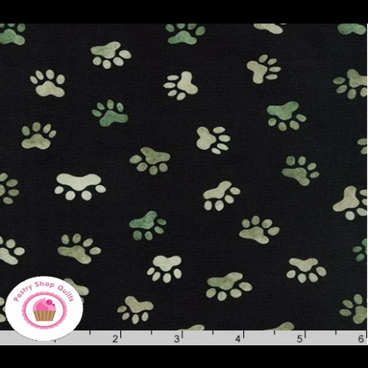 Kaufman WHISKERS & TAILS 19024 2 Black DOG CAT PAWS Quilt Fabric