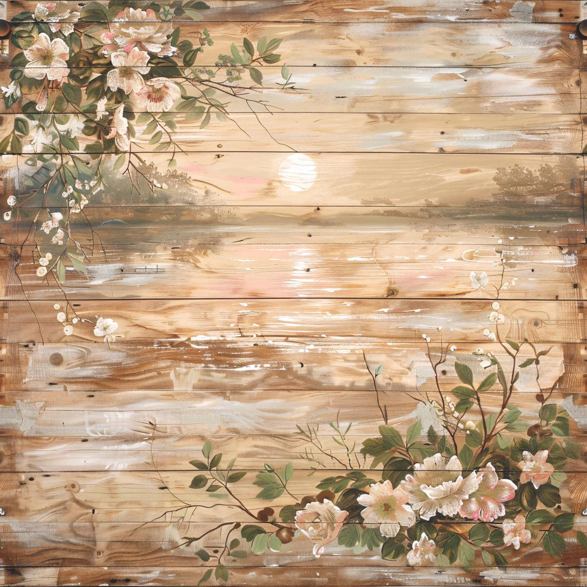 Lake on Rustic Wood Fabric Panel 10