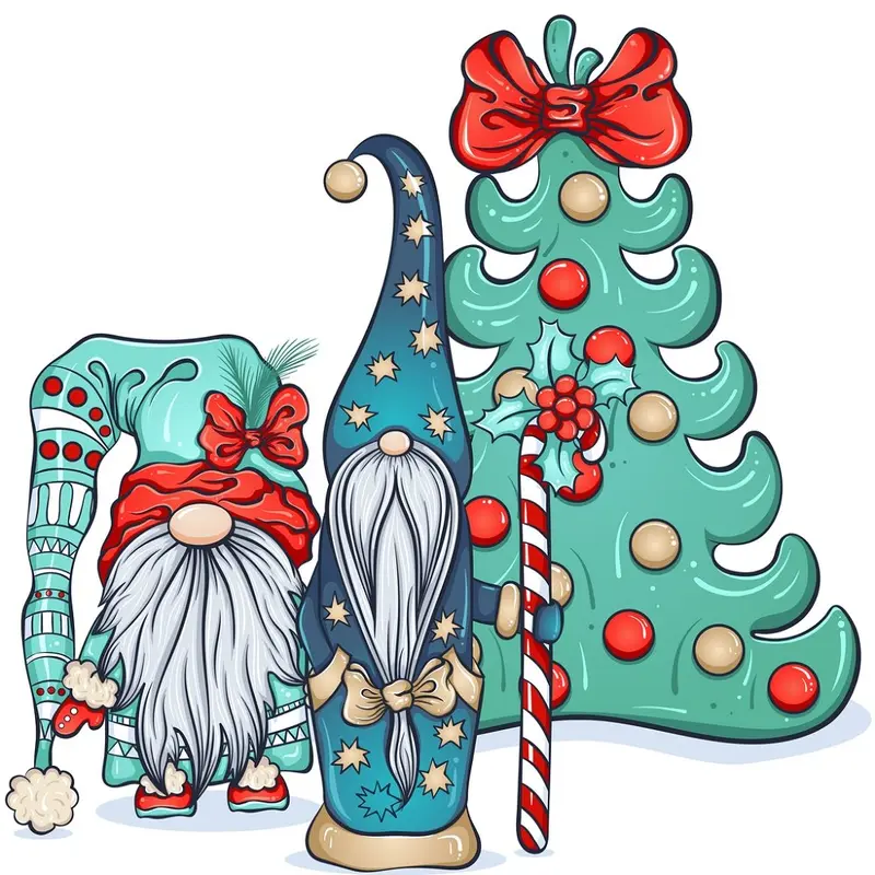 Scandinavian Gnomes & Candy Canes Fabric Panel - Multi