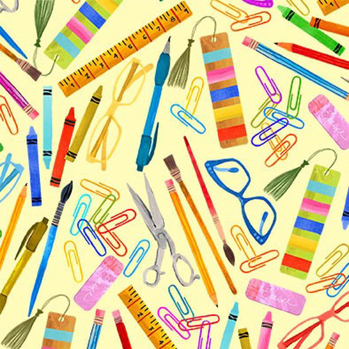 Yellow On My Desk Books are Magic Cotton 44"/45" Fabric Per Yard