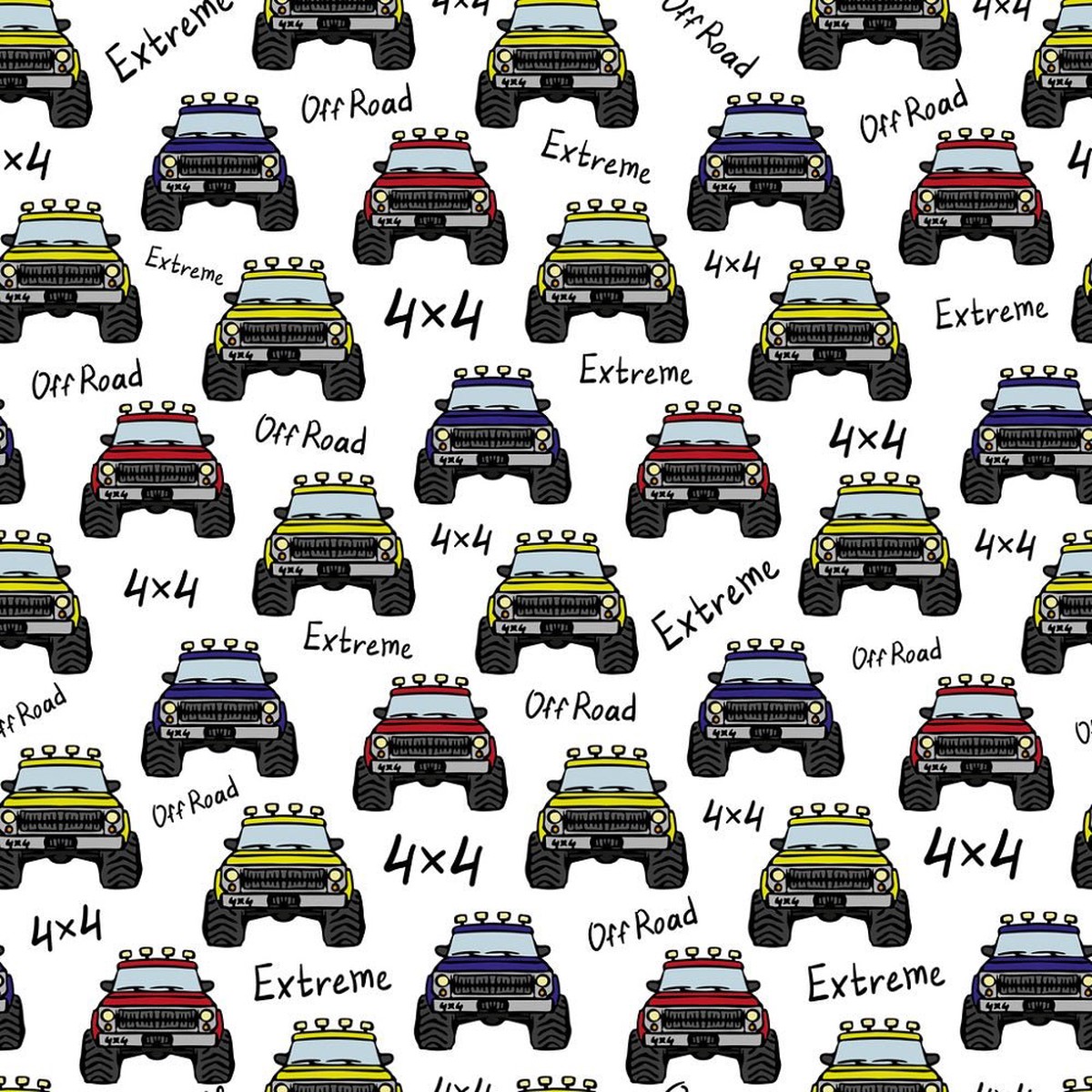 4 x 4 Trucks Fabric - Multi
