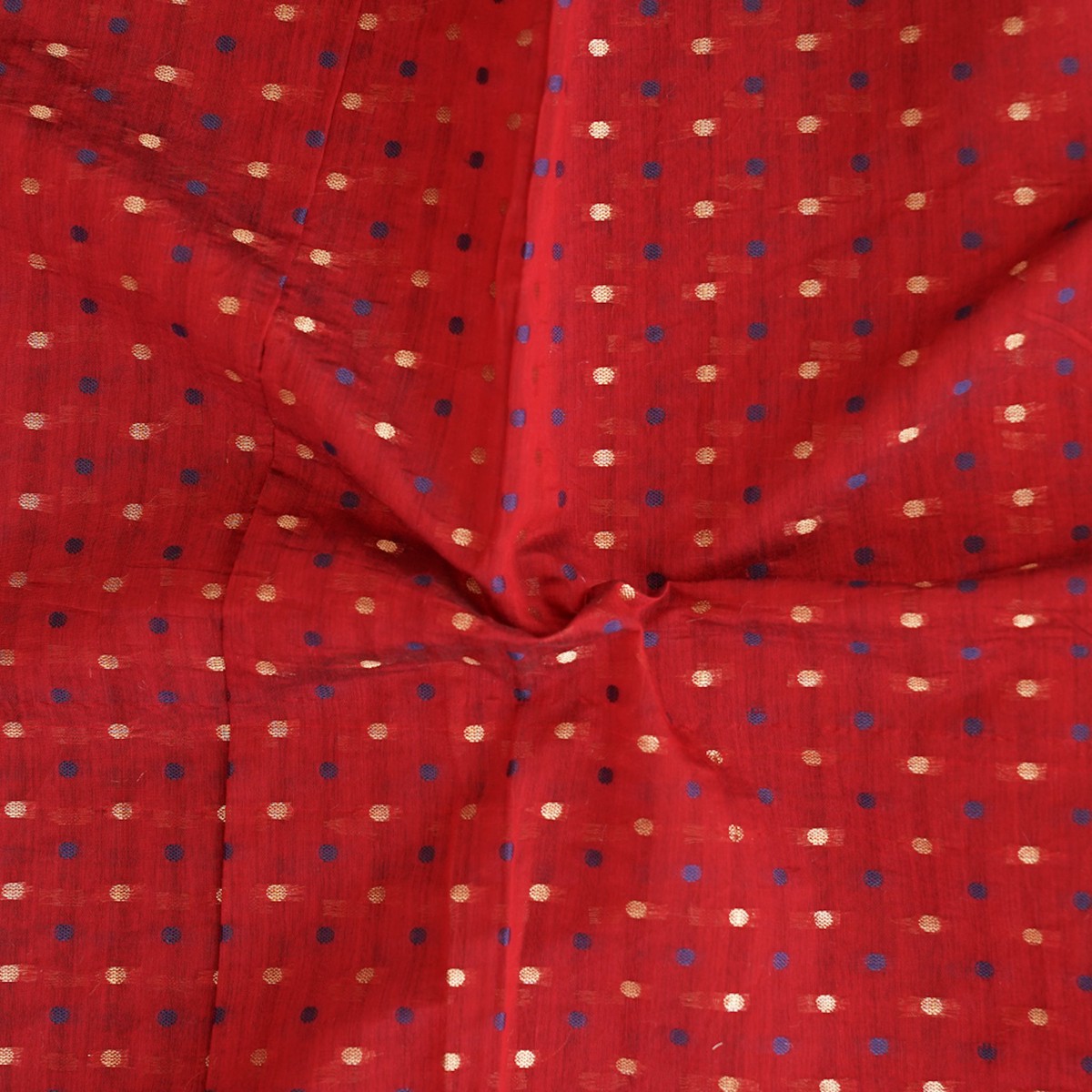 Chanderi Red With Blue And Gold Zari Butti Fabric
