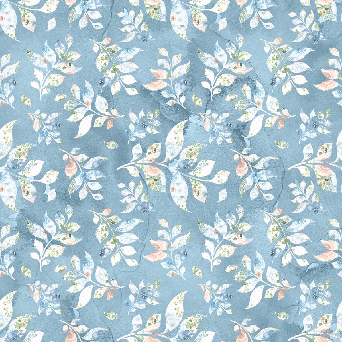 Powder Blue Leaves Fabric