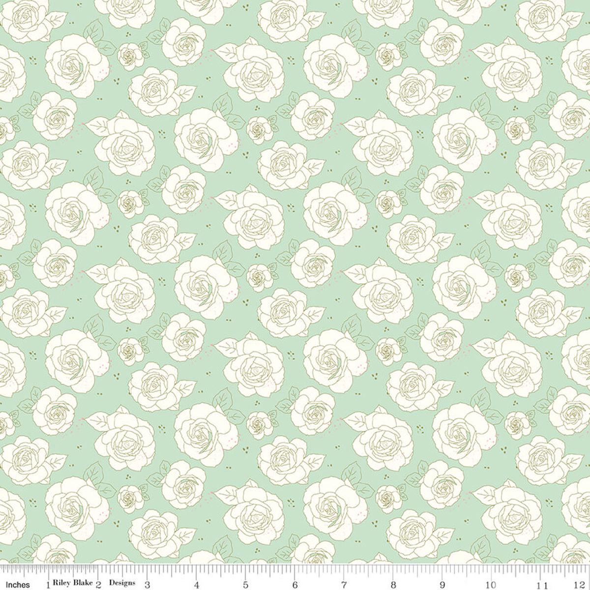 Sunsetridge - Roses - Mint - Yardage