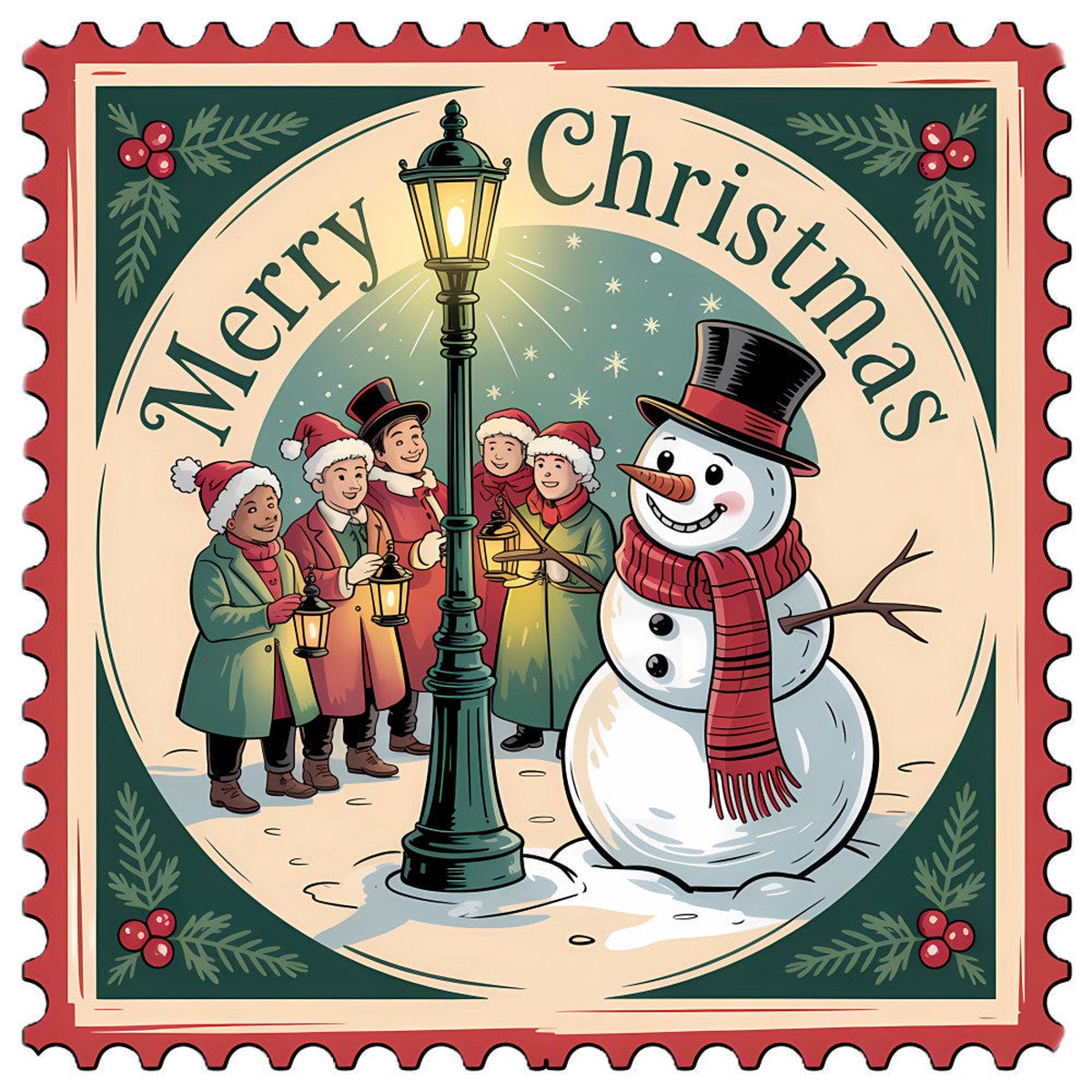 Vintage Christmas Stamps Fabric Panel 10