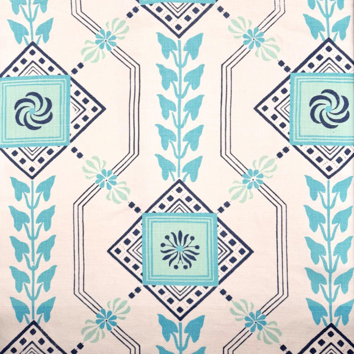 Quadrille Fabric: Vanderpoel Stripe - Custom Turquoise / Navy on Oyster - Heavy Linen - Upholstery Weight