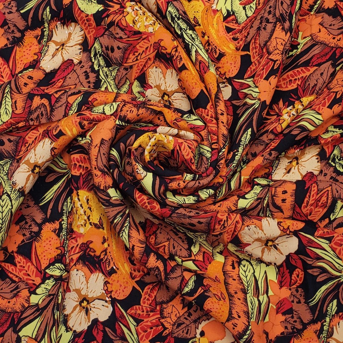 The Jungle Floor - Rayon Woven - Orange Multi Floral - 1.95M Bundle
