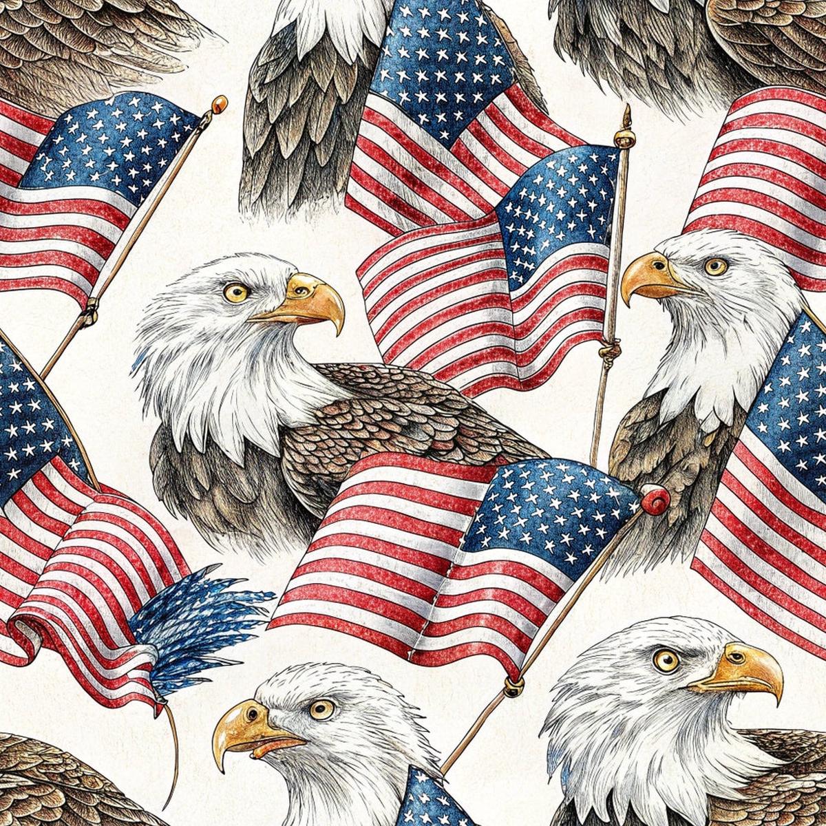 Bald Eagle Patriotic Pattern 7 Quilting Cotton Fabric