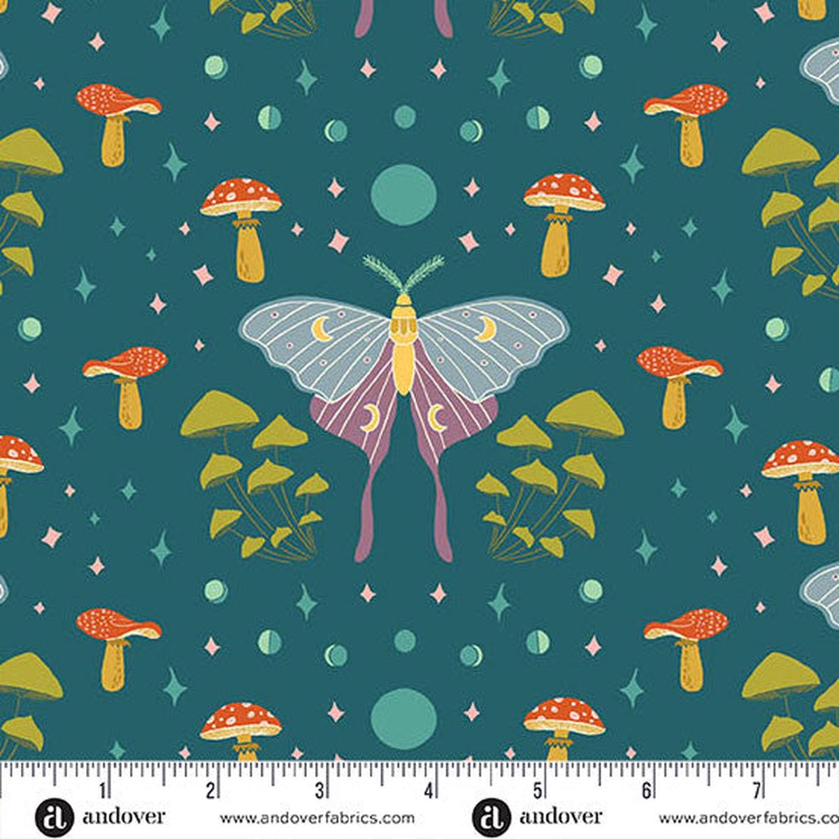 Celestial Garden - Moonlit Moths in Twilight Teal - A-10024-T