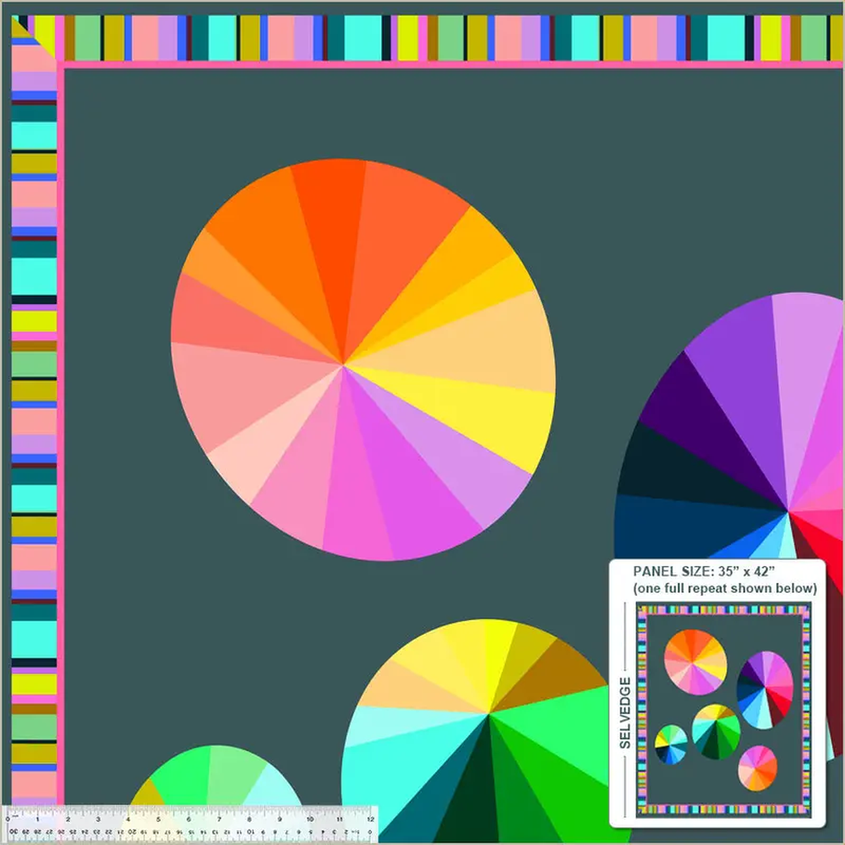 Color Wheel Annabel Wrigley 53259D-1 Dark Teal Color Wheel Panel High Density Cotton