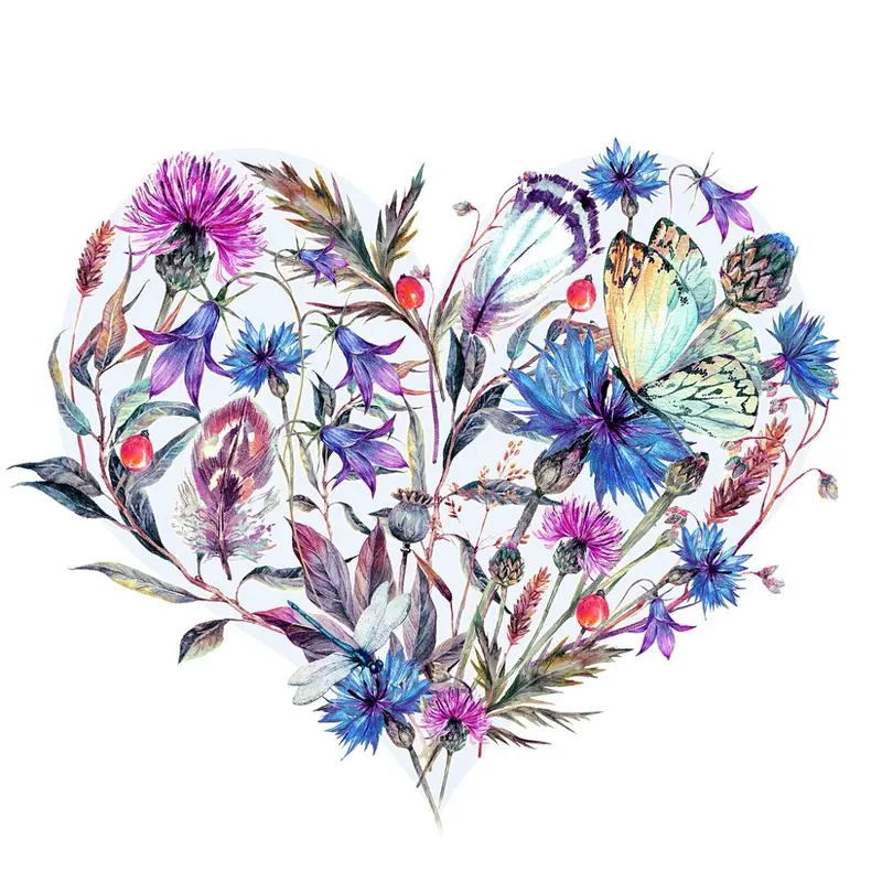 Vintage Wildflower Heart Fabric Panel
