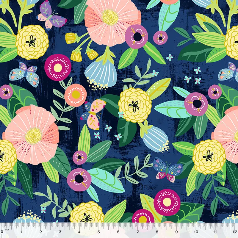 ABCs in Bloom Kelly Angelovic 53686-2 Navy Blooming Garden Cotton