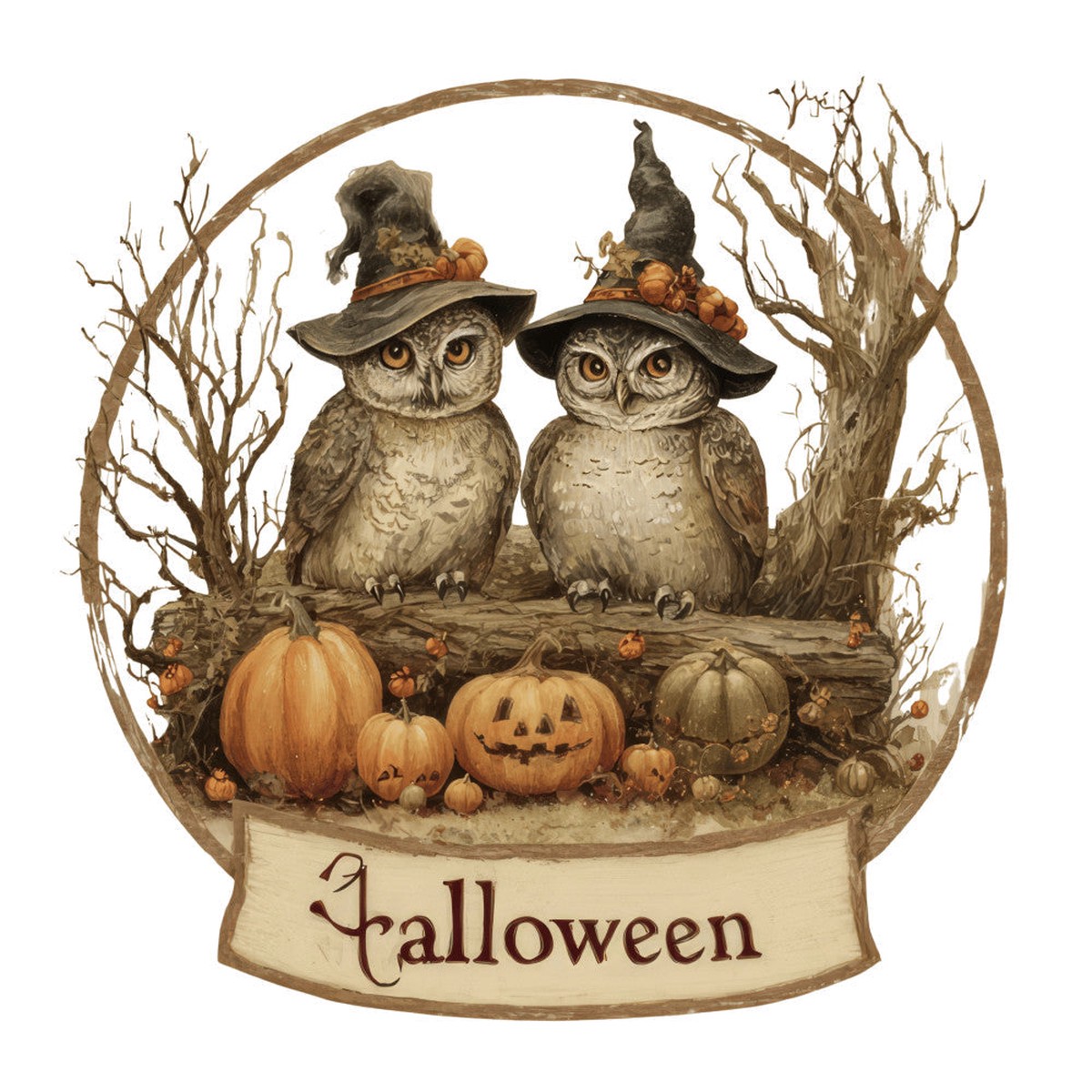 Halloween Owl Ornament Fabric Panel 5
