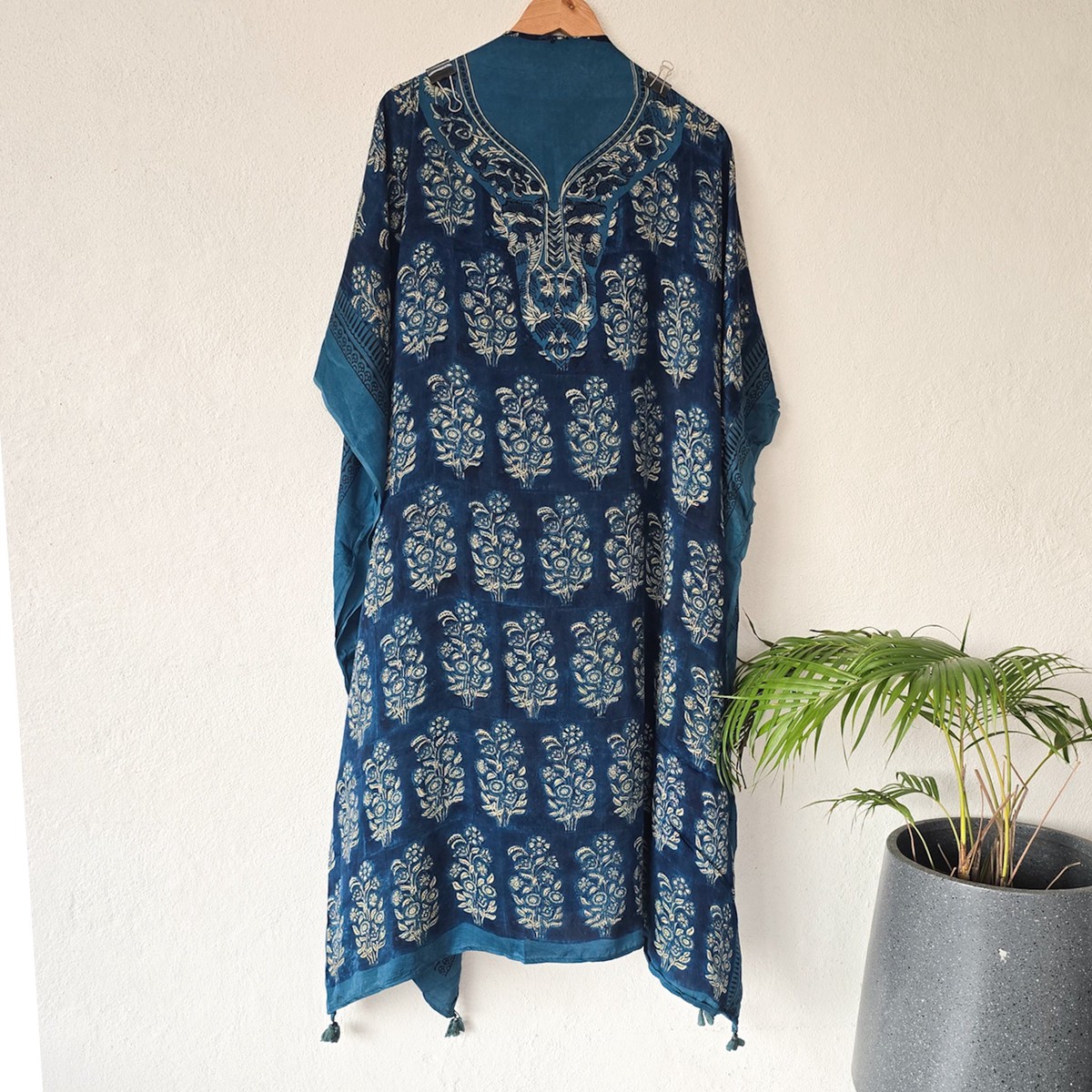 MAYURI -Modal Silk Ajrak Blue With Plant Motif Pre - Design Fabric