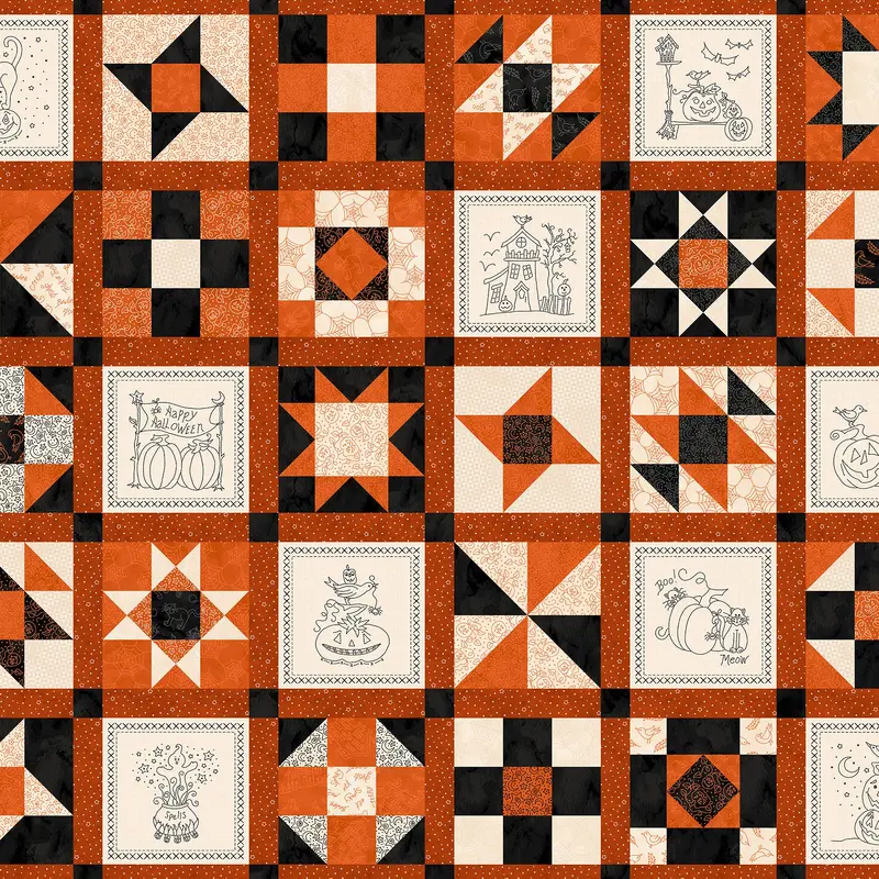 Robin Kingsley Spooky Stitches MAS10879-O Running Blocks Orange Fabric