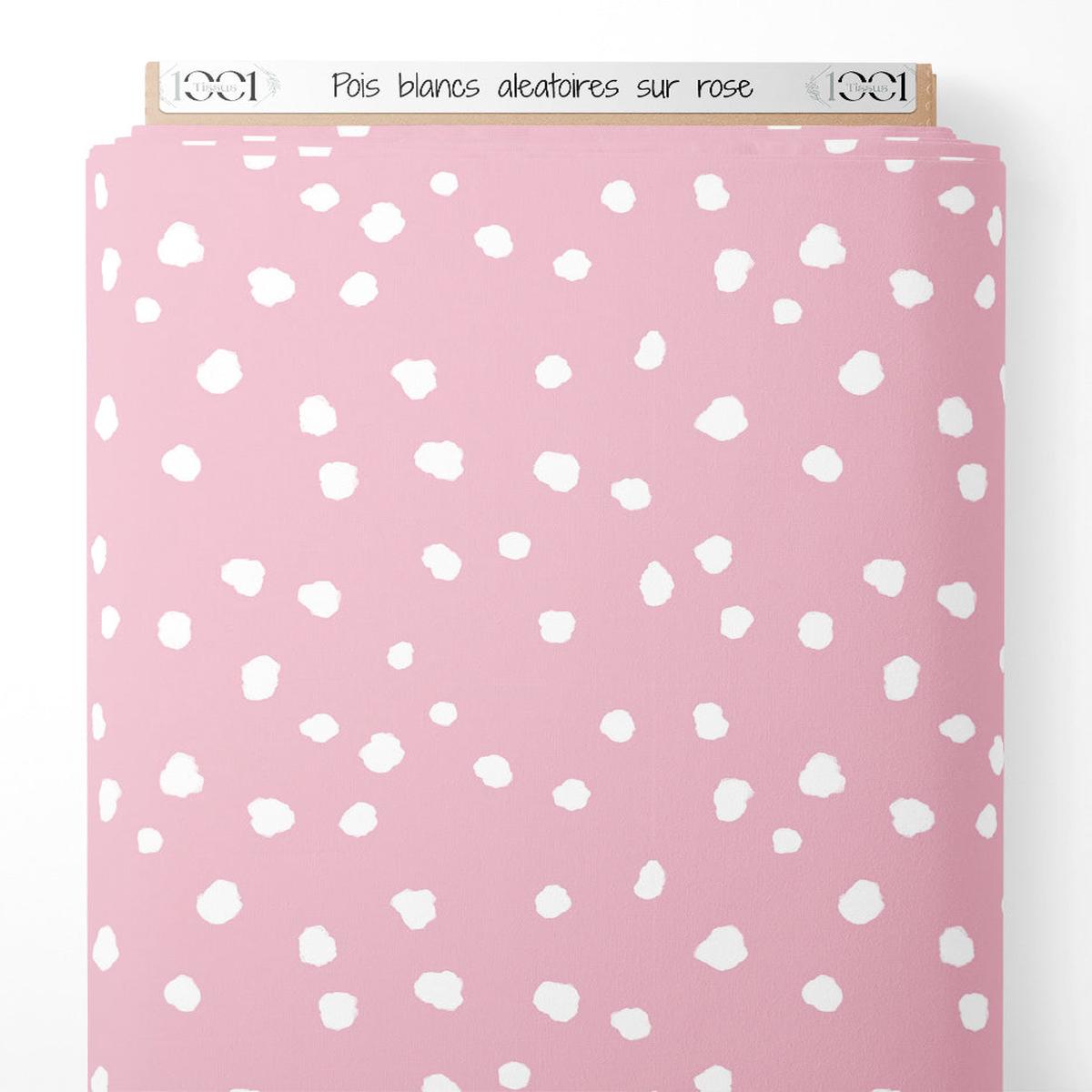 Tissu - Pois blancs alatoires sur rose