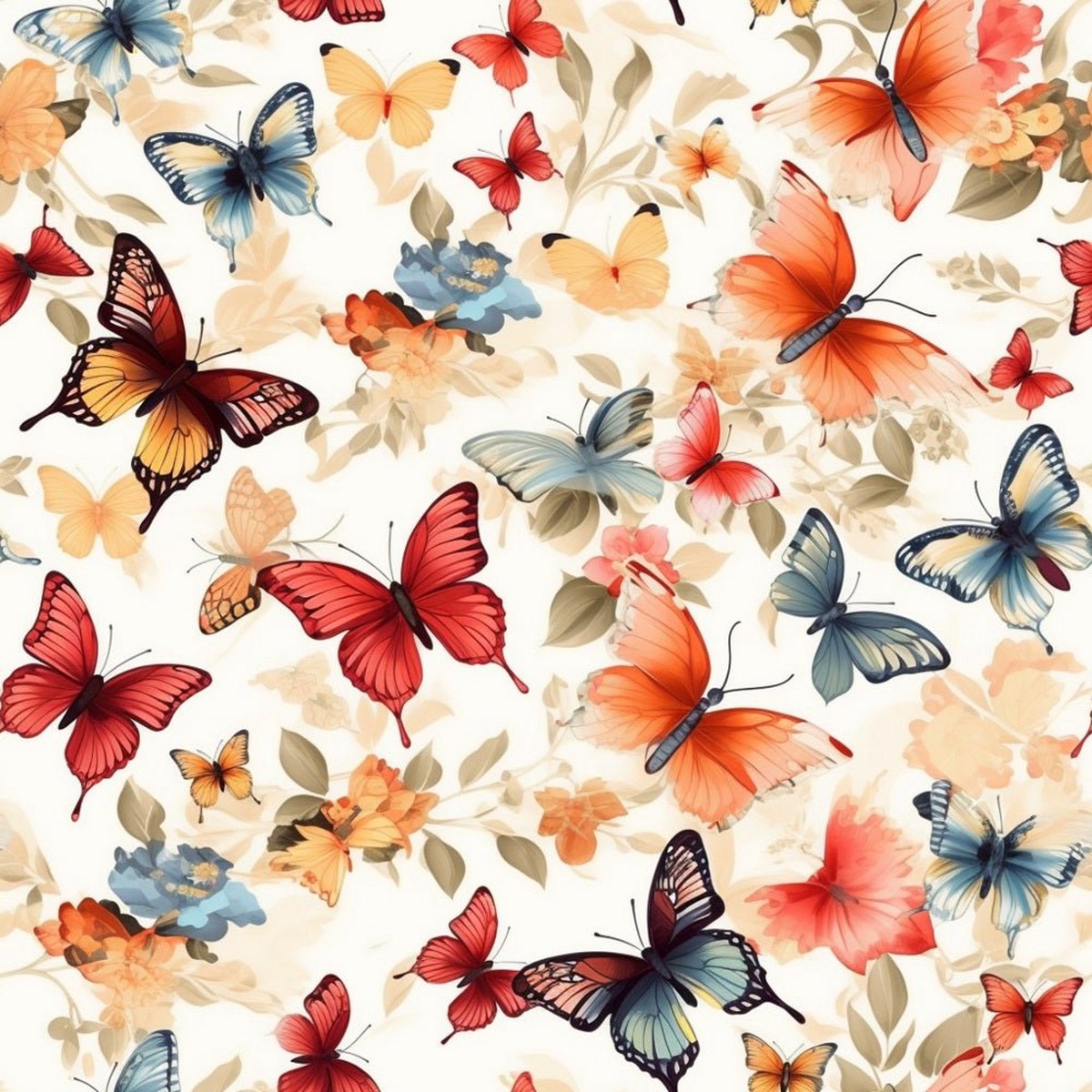 Vibrant Watercolor Butterflies 12 Fabric