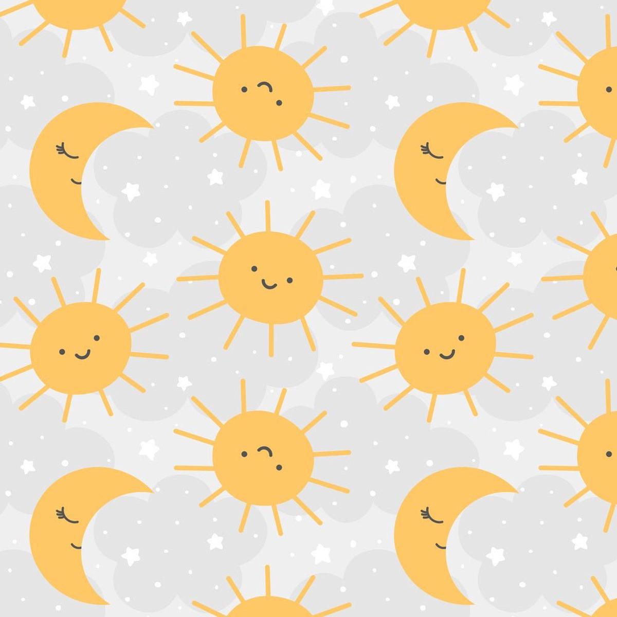 Cartoon Sun Moon Fabric - Gray