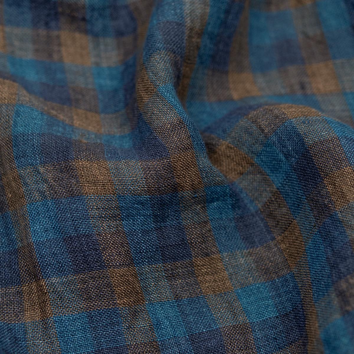 Medley Check Lightweight Stonewashed Linen - Ocean/Denim/Mink