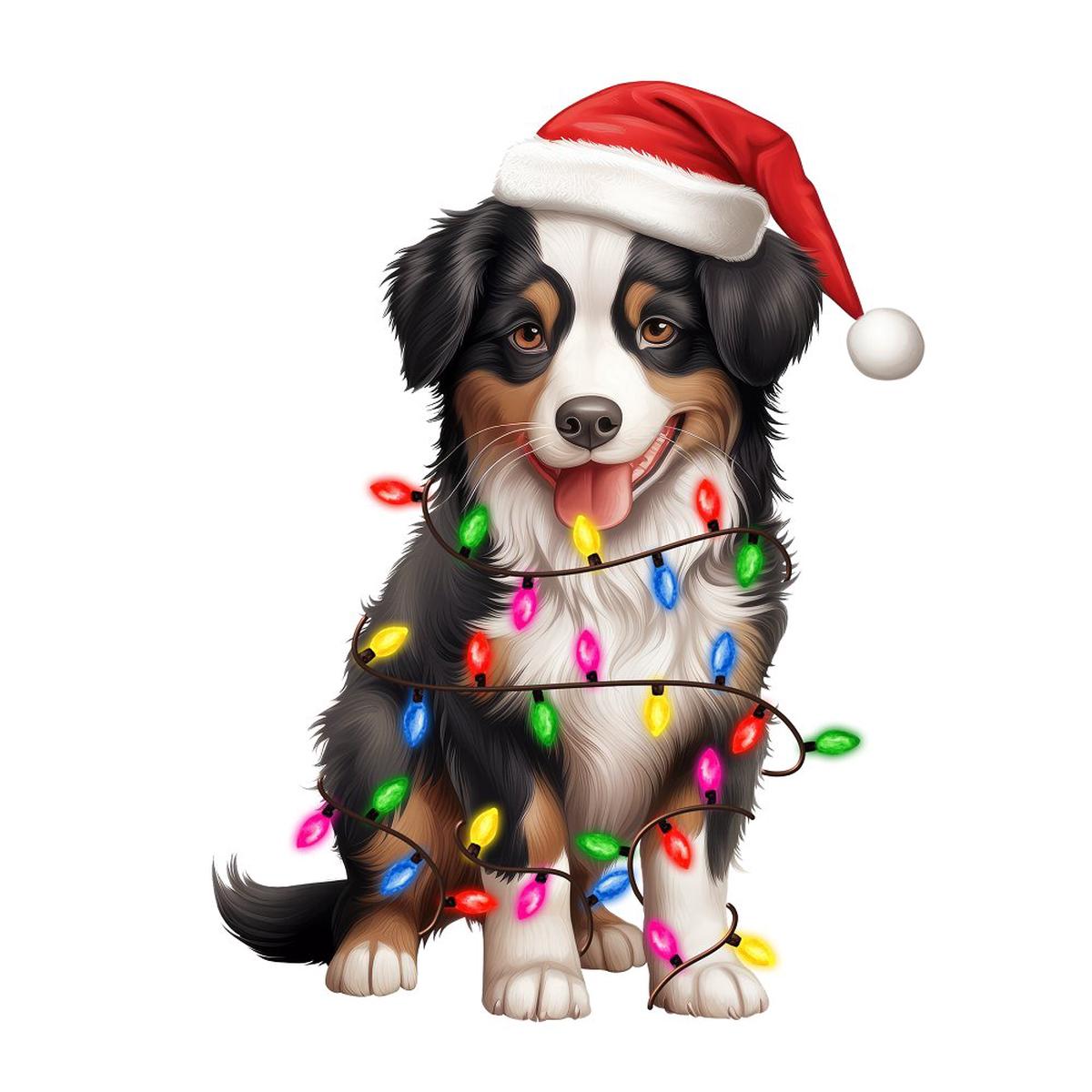 Christmas Lights & Miniature American Shepherd Fabric Panel