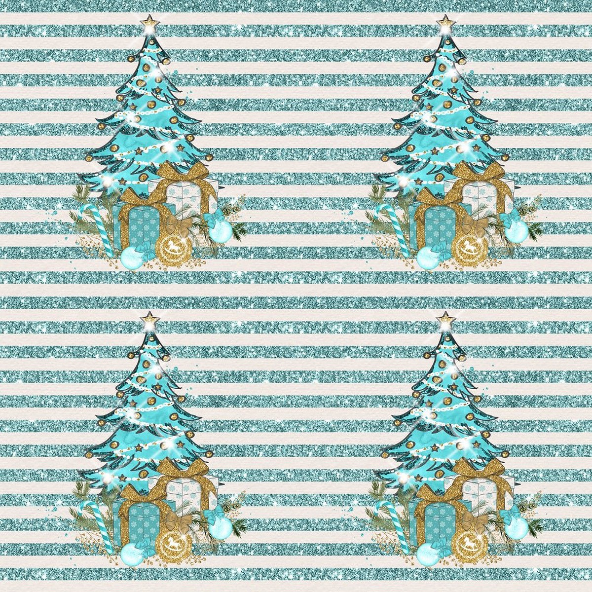 Elegant Nutcracker Christmas Trees on Stripes Fabric - Tan