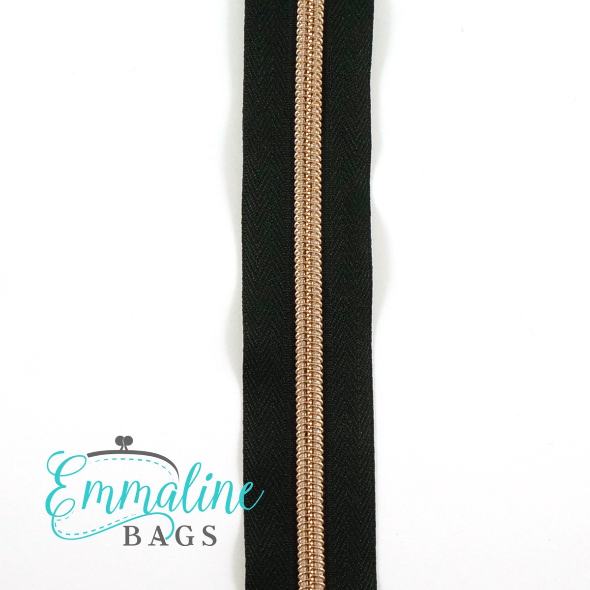 Emmaline #5 Zips By the Yard Black with Rose Gold 10 yards