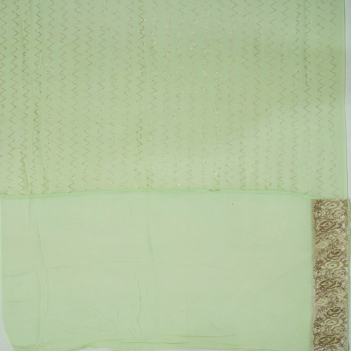 Georgette Stone Work Pista Green Saree With Embroidery Border