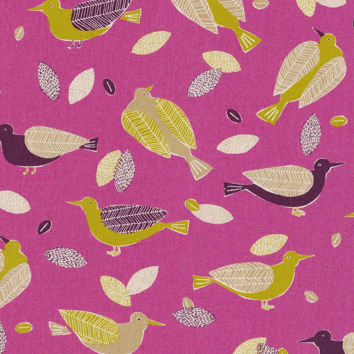 Robert Kaufman Cotton/Flax Prints - Birds in Magenta