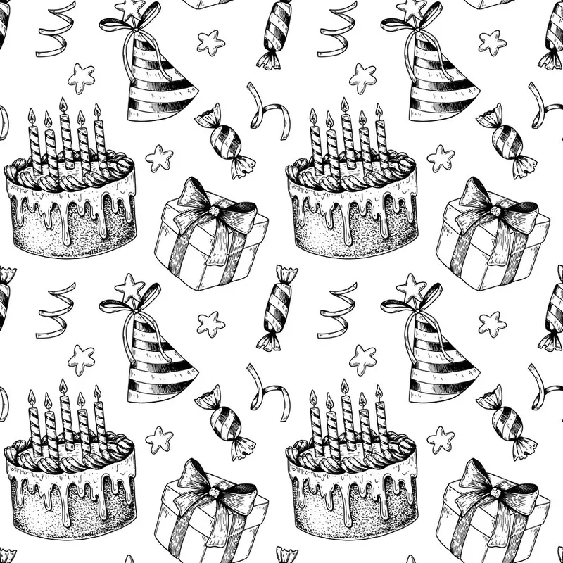 Sketched Birthday Party Candy Fabric - Black/White