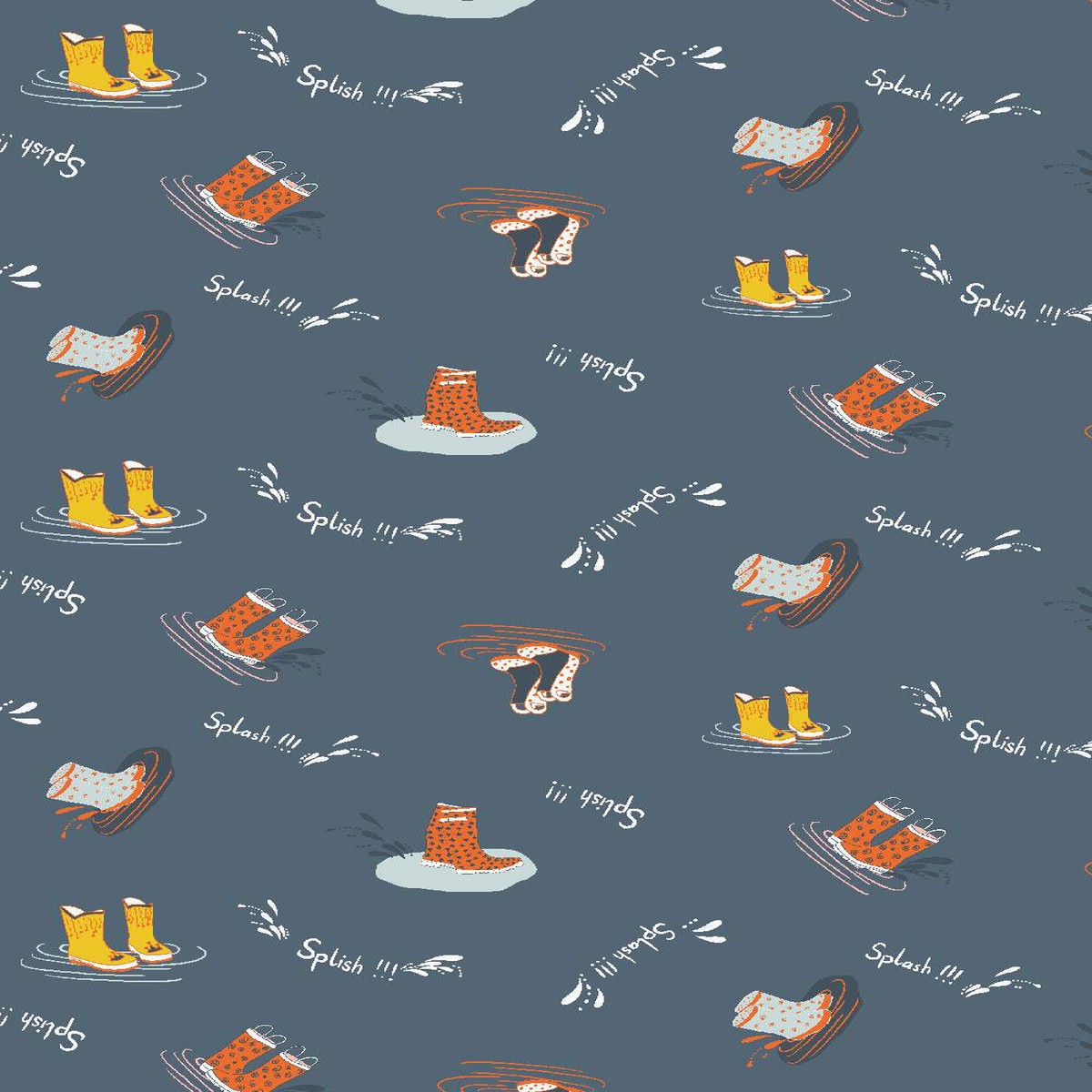 Splish Splash Rain Boots By Bright Leaf Design For RJR Fabrics Deep Sea Blue