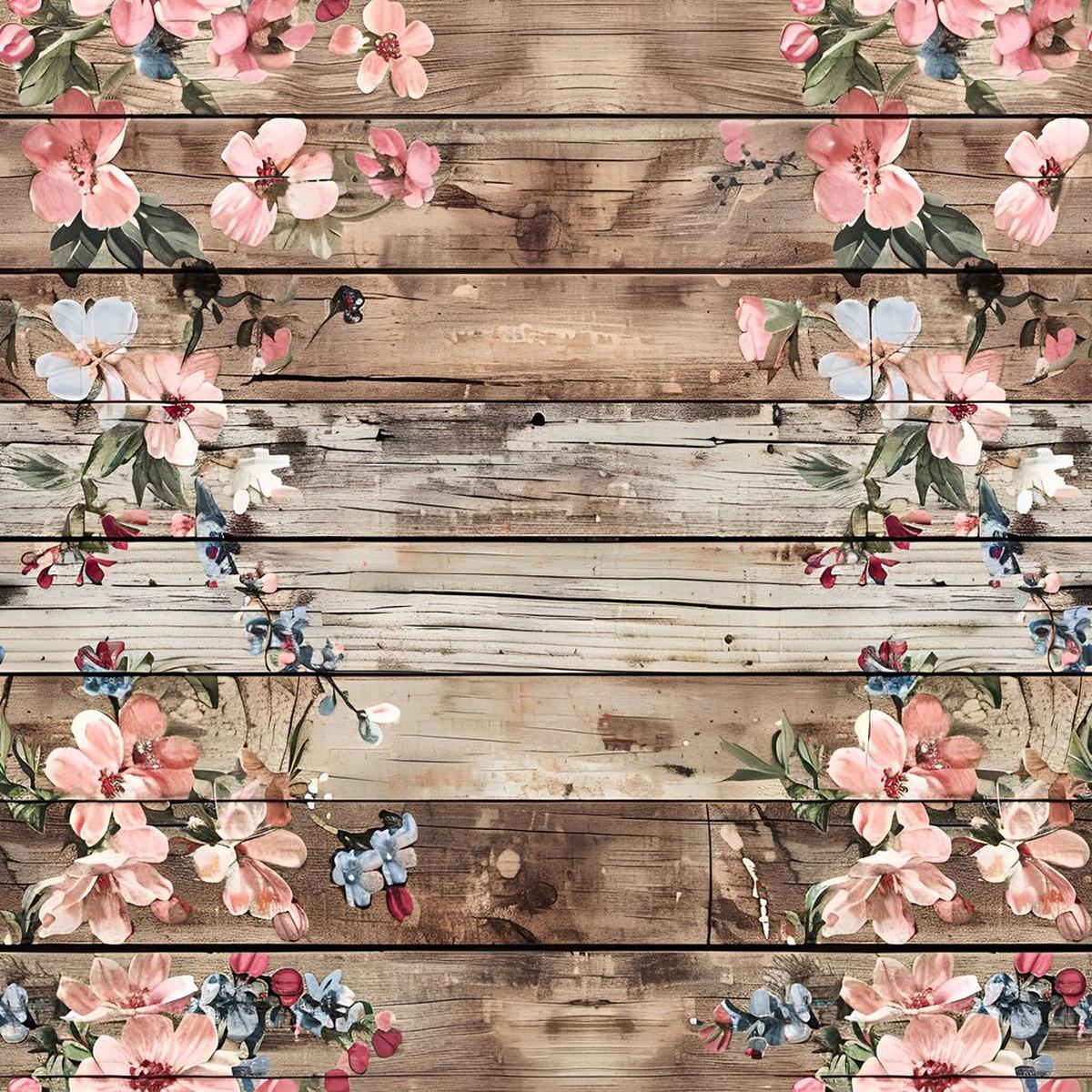 Spring Floral on Wood Planks Pattern 10 Fabric