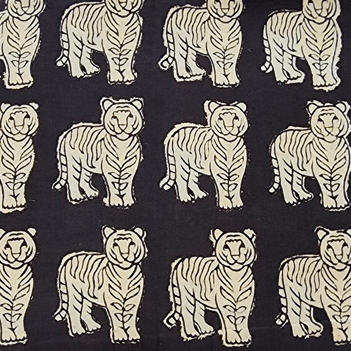 Pure Cotton Bagru Black With Yellowish Cream Tiger Motif Hand Block Print Fabric