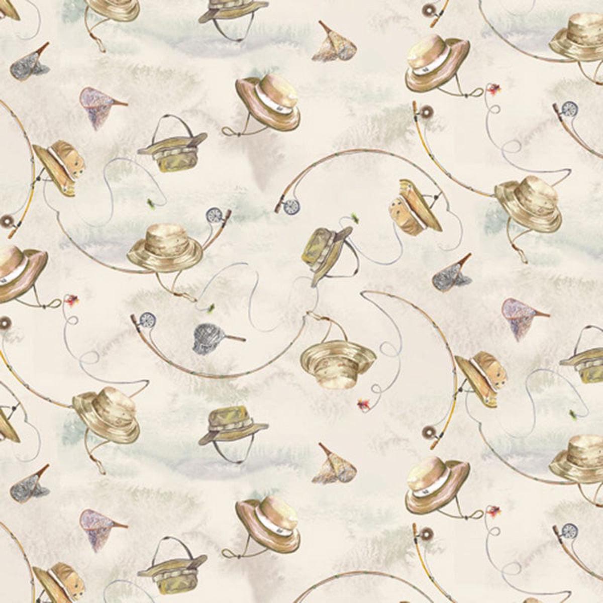 RJR Fabrics Daily Catch Fabric - Lets Go Fishing Light Khaki TM302-LK1D