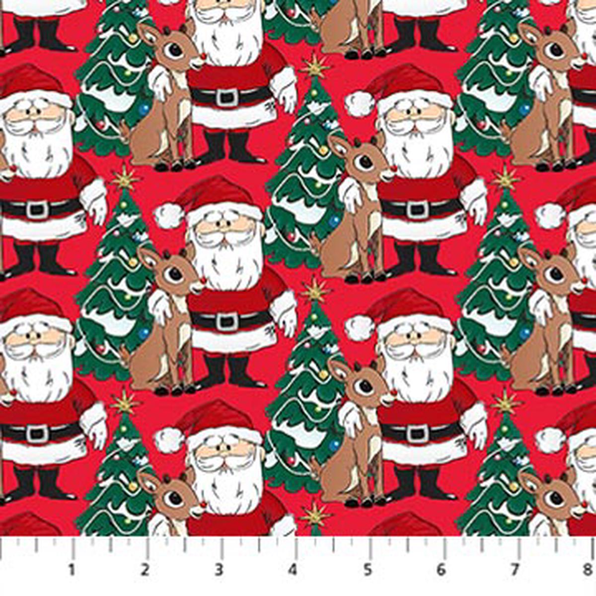 Fabric Northcott Red Santa Rudolph the Red-Nosed Reindeer by the Quarter Yard RD1003-24