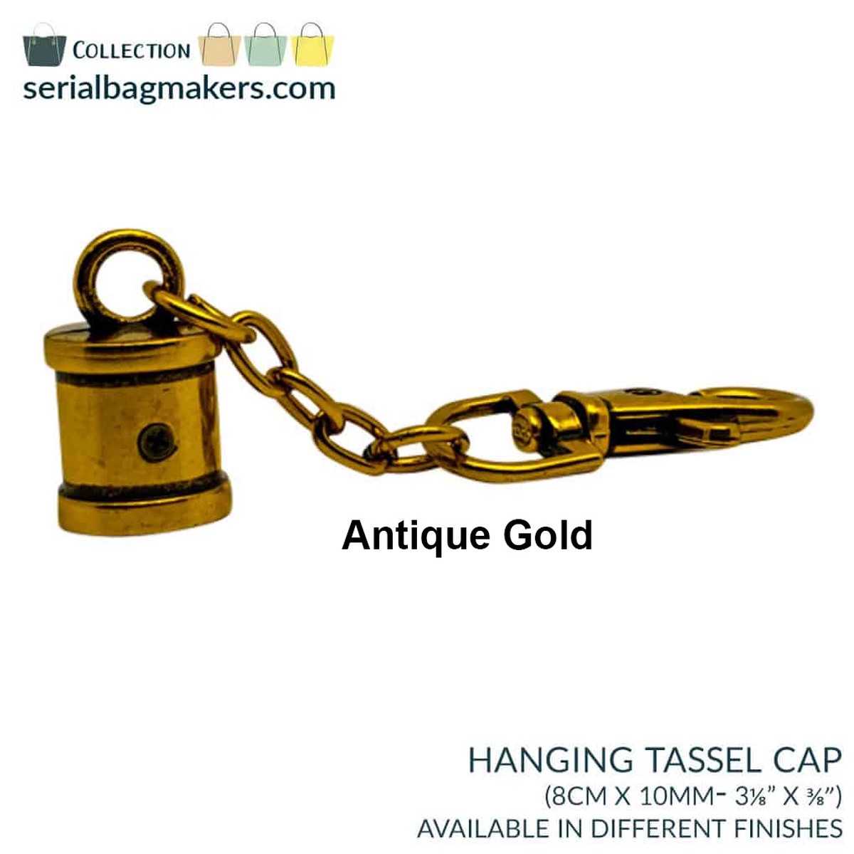 Serial Bagmakers Hanging Tassel Cap with Clip - Antique Gold