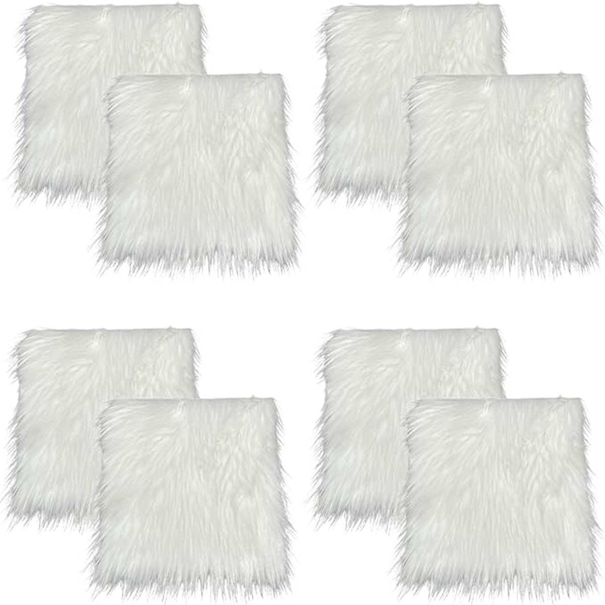 Faux Fur Fabric Squares 8 Pcs White 10x10 Shaggy Craft Patches
