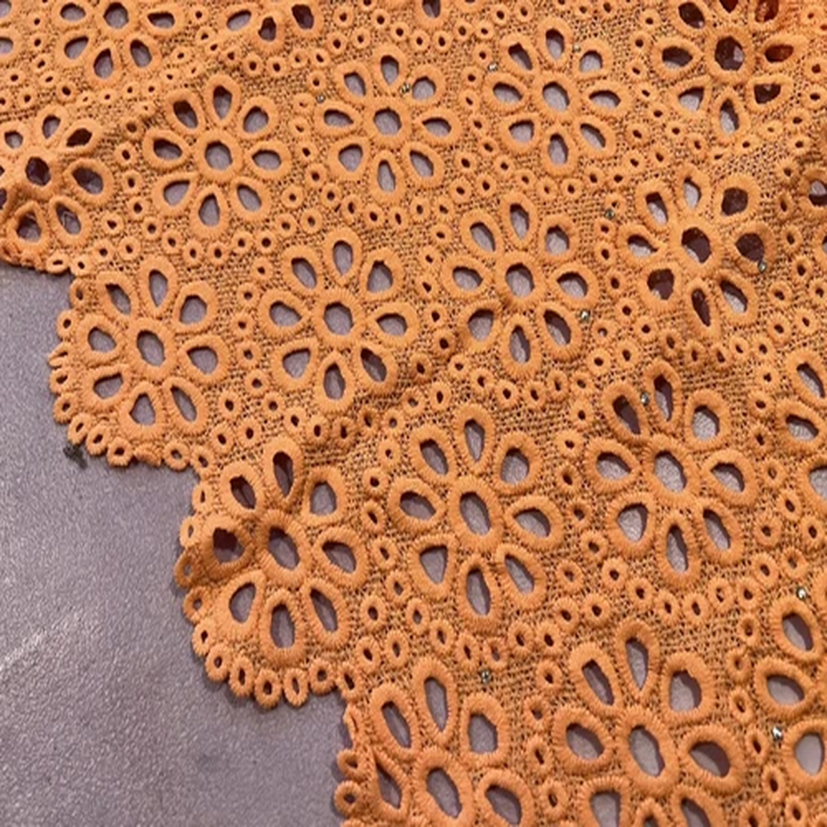 Orange Rhinestone Bridal Lace Fabric 48 Width Sold By The Yard