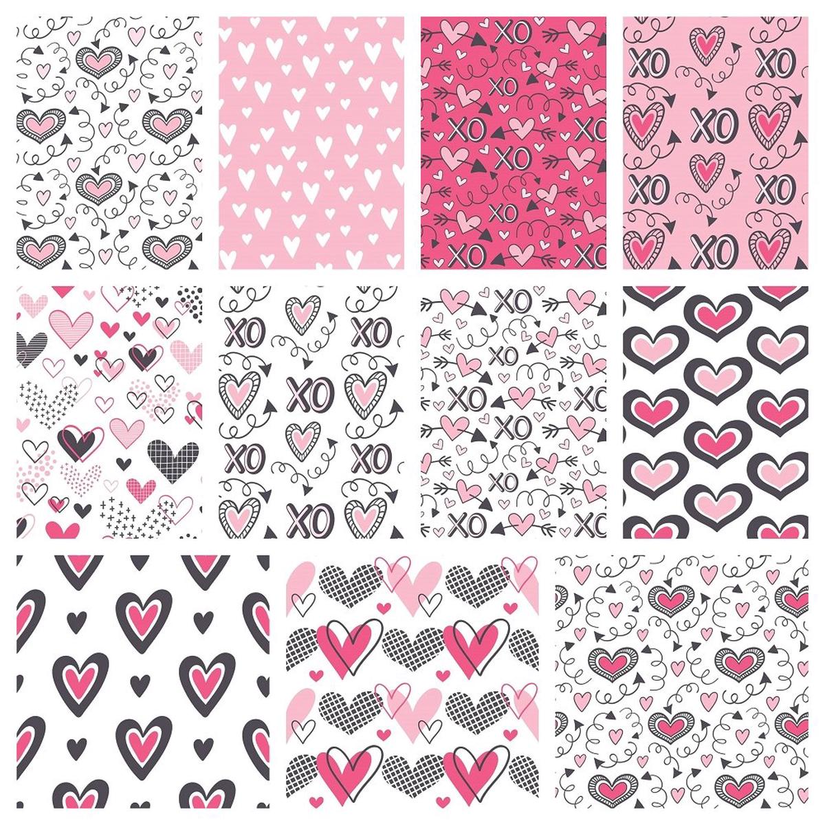 Pink XOXO Hearts Fat Quarter Bundle - 11 Pieces