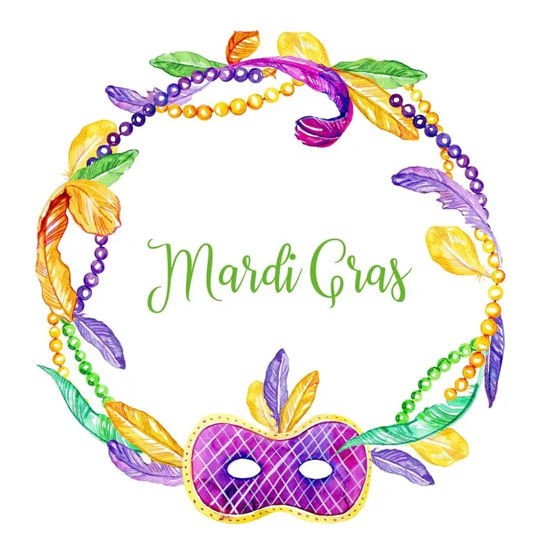 Watercolor Mardi Gras Wreath Fabric Panel