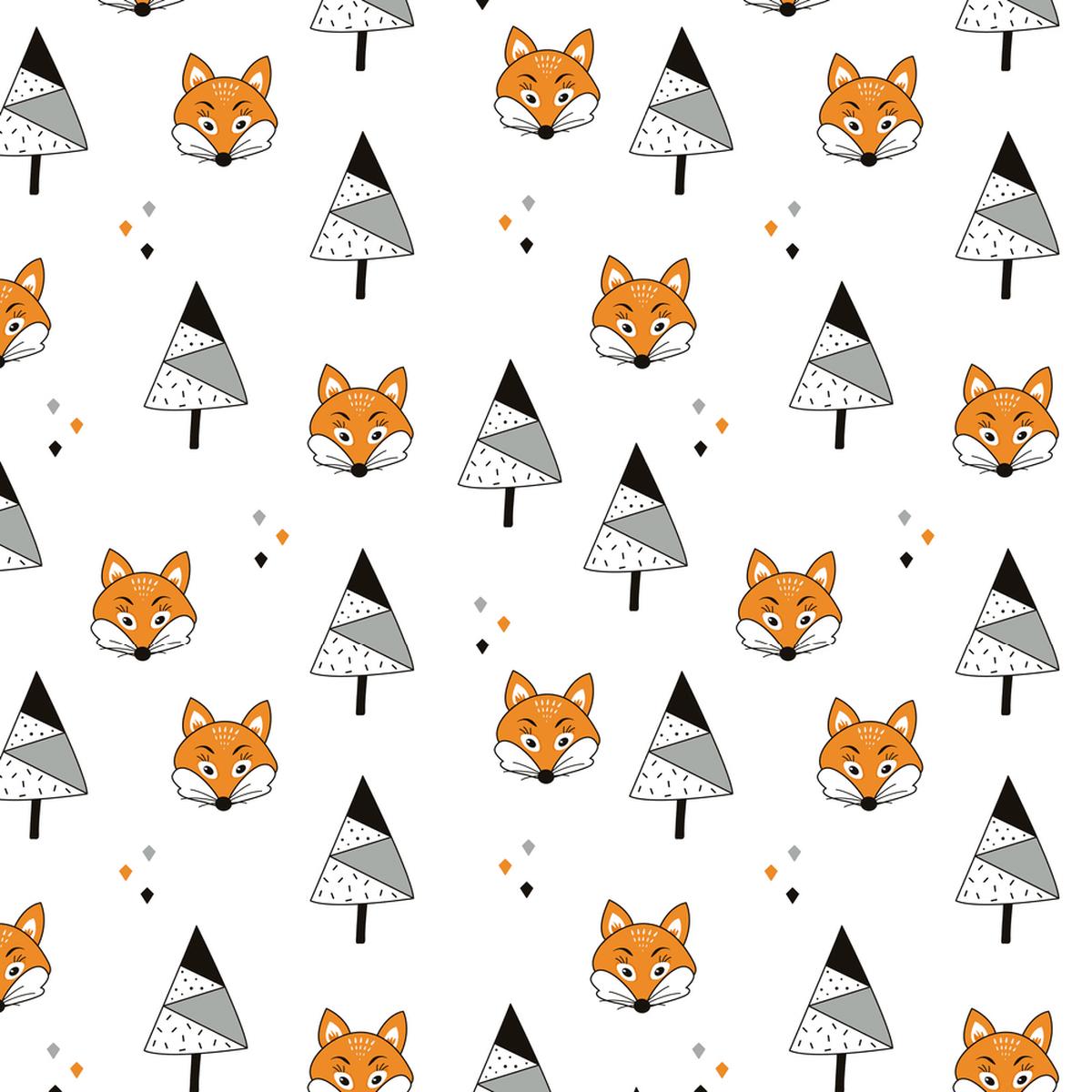 Christmas Trees Foxes Fabric - Black